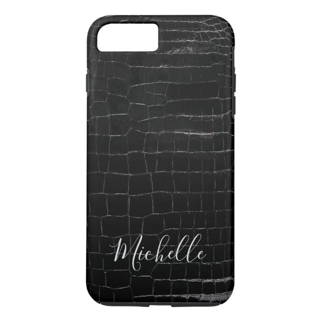 Personalised Crocodile Print Phone Case Black (Back)