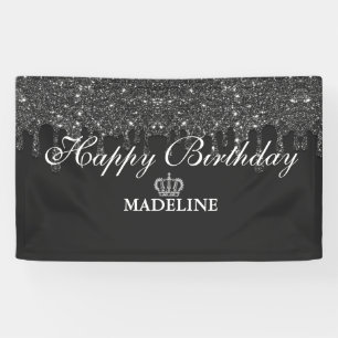 Personalised Crown Dripping Glitter Birthday  Bann Banner