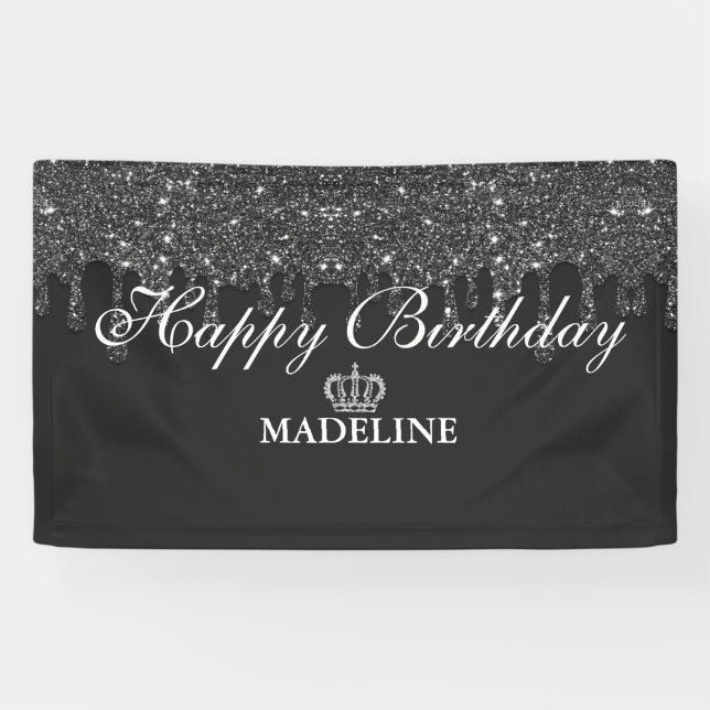 Personalised Crown Dripping Glitter Birthday  Bann Banner (Horizontal)