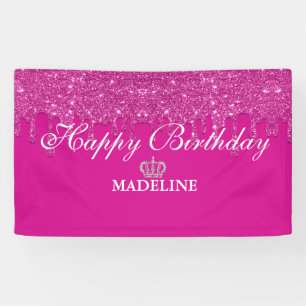 Personalised Crown Dripping Glitter Birthday  Bann Banner