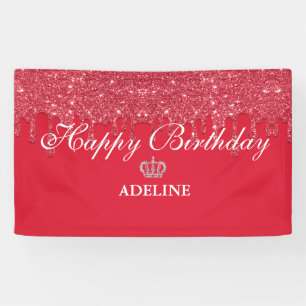 Personalised Crown Dripping Glitter Birthday  Bann Banner