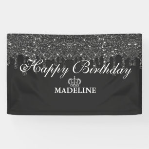 Personalised Crown Dripping Glitter Birthday  Banner