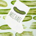 Personalised Crunchy Green Dill Sour Pickle Foodie Small Christmas Stocking<br><div class="desc">Holiday stocking features an original marker illustration of a crunchy green dill pickle. Simply personalise with your name for a one-of-a-kind Christmas decoration!

Don't see what you're looking for? Need help with customisation? Contact Rebecca to have something designed just for you.</div>