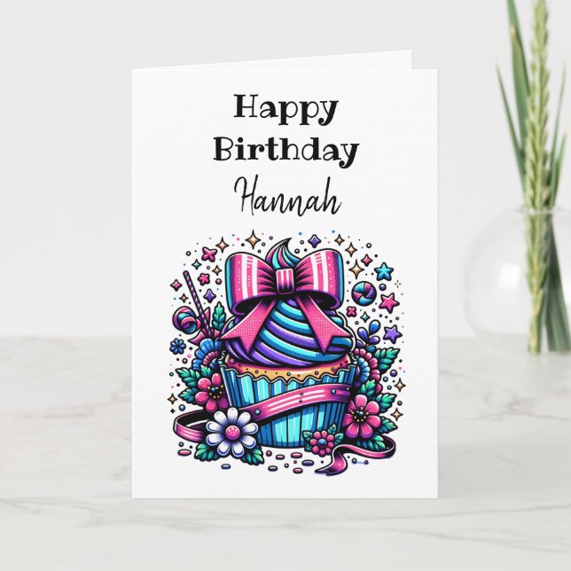 Personalised Cupcake and Colouring Page Birthday Card (Front)