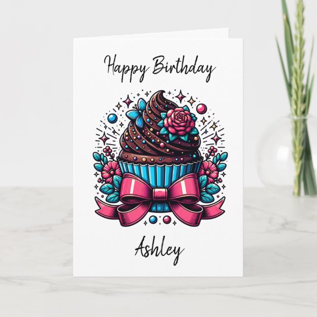 Personalised Cupcake and Colouring Page Birthday Card (Front)