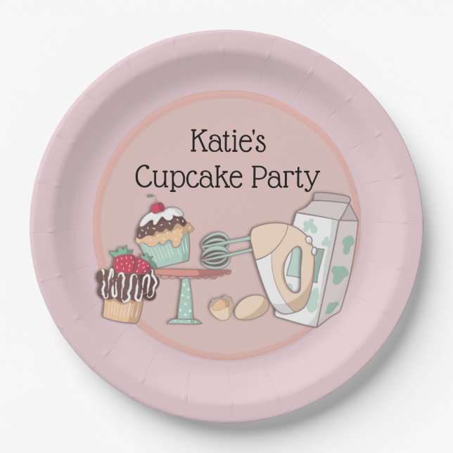 Personalised Cupcake Baking Party Paper Plate (Front)