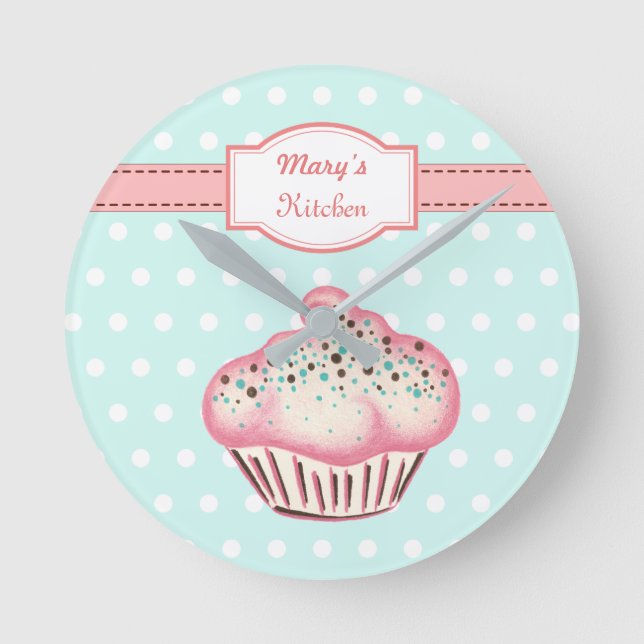 Personalised Cupcake Kitchen Art Gift Round Clock (Front)