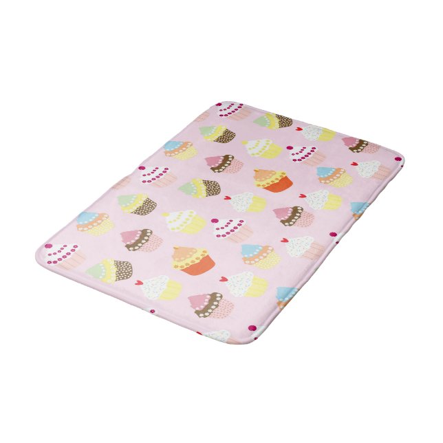 PERSONALISED CUPCAKES PINK PATTERN BATH MAT (Angled)
