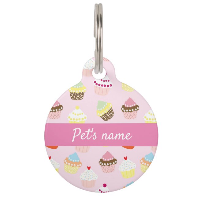 PERSONALISED CUPCAKES PINK PATTERN PET TAG (Front)