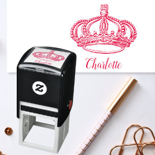 Personalised Cursive Script Name and Crown Self-inking Stamp