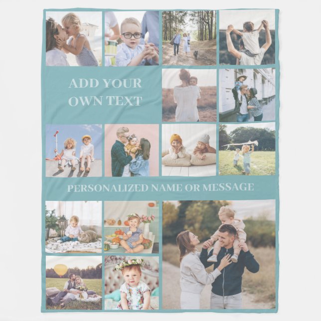Personalised Custom 15 Photo Collage Fleece Blanket (Front)