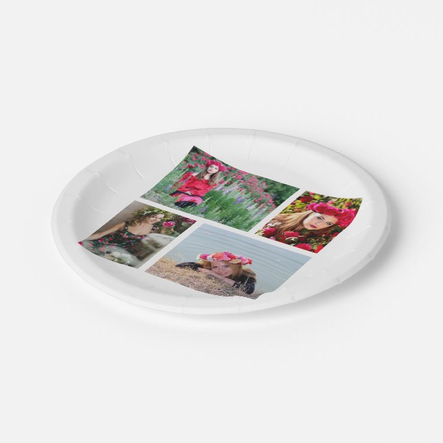 Personalised Custom 4 Photo Colour Paper Plate (Angled)