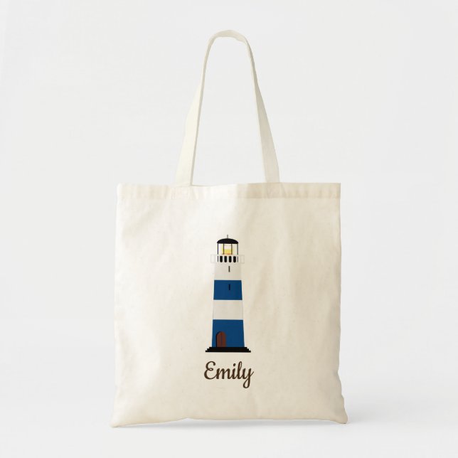 Personalised Custom Beach Theme Light House Tote Bag (Front)