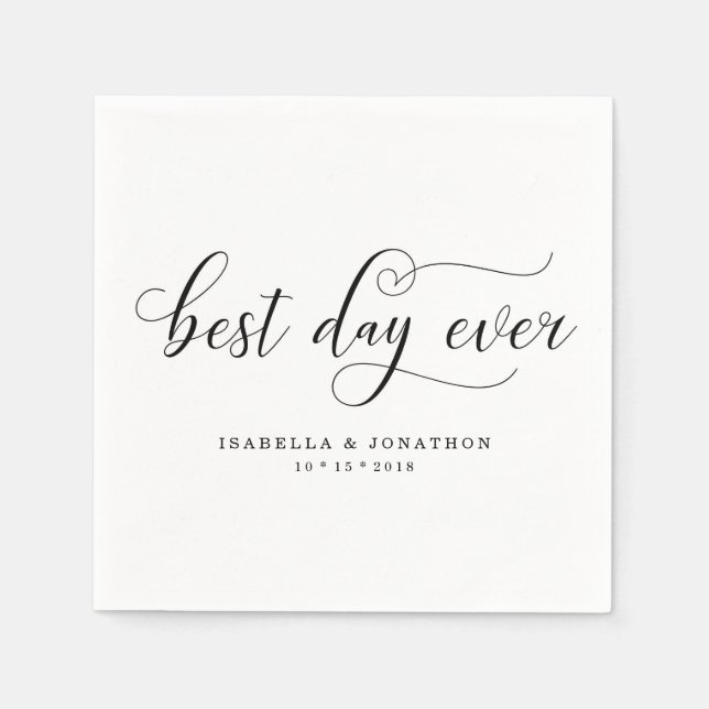Personalised Custom "Best Day Ever" Wedding Napkin (Front)
