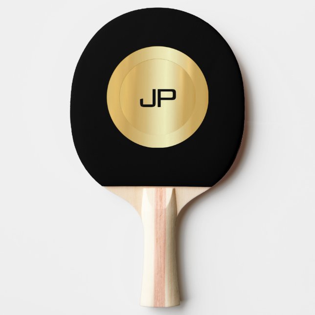 Personalised Custom Black And Gold Monogrammed Ping Pong Paddle (Front)