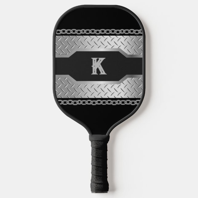 Personalised Custom Black and Metal Pickleball Paddle (Front)