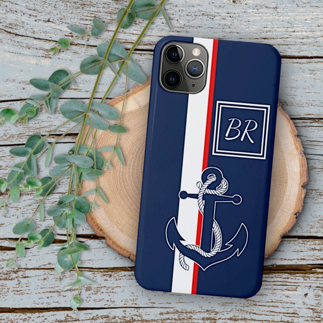 Personalised Custom Blue Anchor Red White Stripes Case-Mate iPhone Case (Creator Uploaded)
