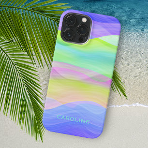  Personalised Custom Blue Green Purple Waves Art iPhone 15 Mini Case