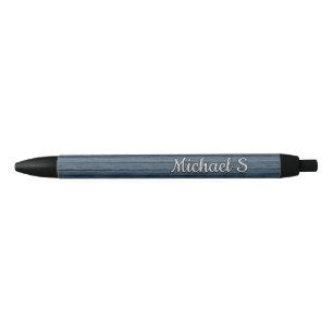 Personalised Custom Blue Grey Woodgrain Pattern Black Ink Pen