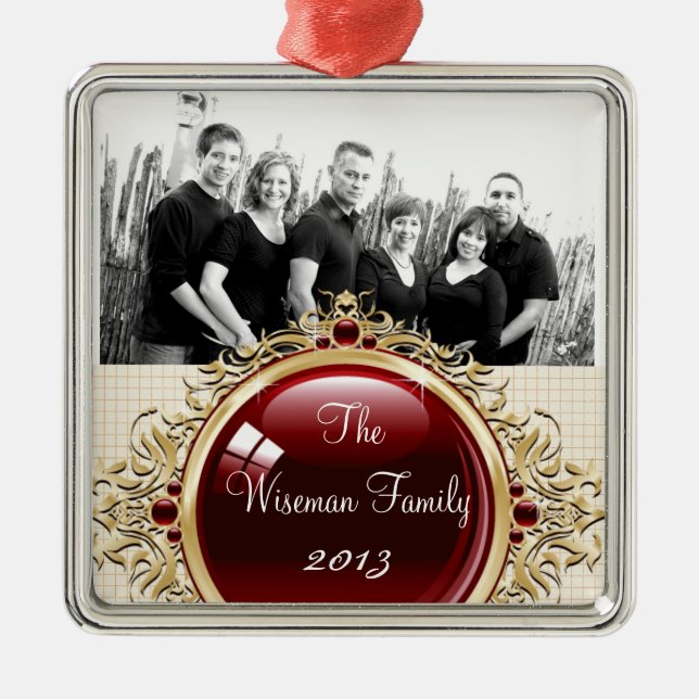 Personalised Custom Brown Polka Dot PHOTO Ornament (Front)