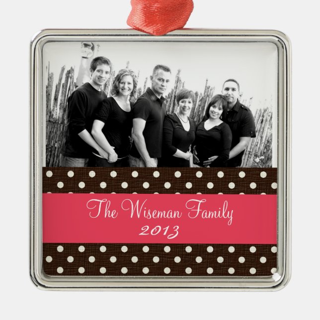 Personalised Custom Brown Polka Dot PHOTO Ornament (Front)