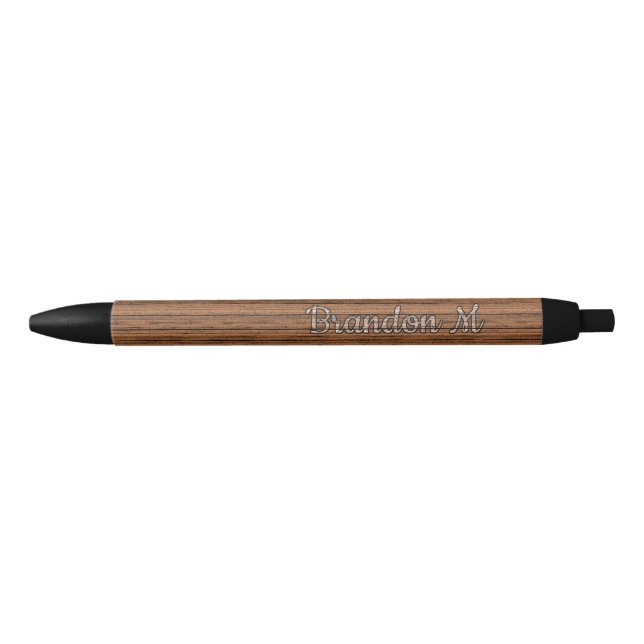 Personalised Custom Brown Woodgrain Pattern Black Ink Pen (Front)