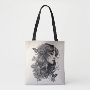 Personalised custom Champagne Ivory Floral Wedding Tote Bag