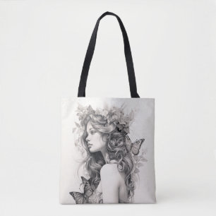 Personalised custom Champagne Ivory Floral Wedding Tote Bag
