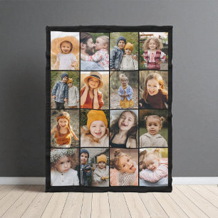 Personalised Custom Colour 16 Photo Collage Modern Fleece Blanket
