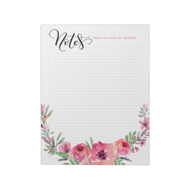 Personalised custom colour notes pad with flowers (Rotated)