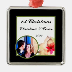 Personalised Custom Colourful Lotus Flower black B Metal Tree Decoration