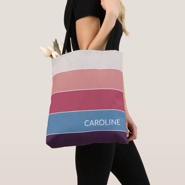 Personalised Custom Colourful Stripes Art Pattern Tote Bag (Close Up)