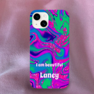 Personalised Custom Cool Groovy Pink Wavy Teal Case-Mate iPhone 14 Case