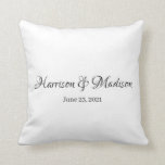 Personalised Custom Couple Name and Date Wedding Cushion<br><div class="desc">Personalised Custom Couple Name and Date Wedding Throw Pillow.
Elegant,  classic,  minimalist design.
Black and white</div>