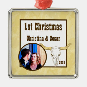 Personalised Custom Cowboy Rodeo Steer Skull Tan C Metal Tree Decoration