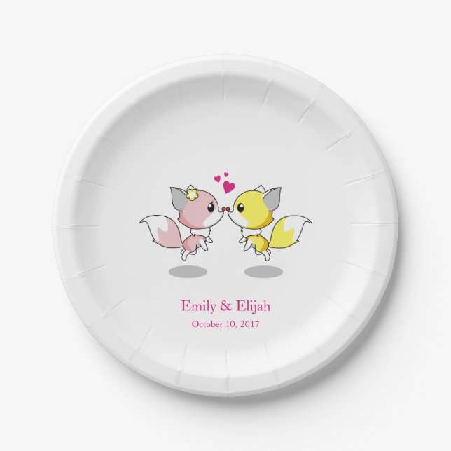 Personalised Custom Cute Fox Heart Love Dinner Pla Paper Plate (Front)