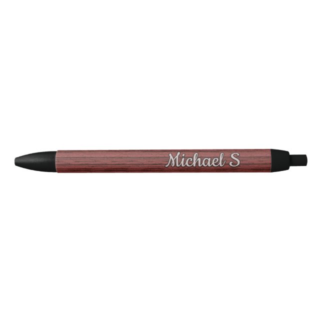 Personalised Custom Dark Red Woodgrain Pattern Black Ink Pen (Front)