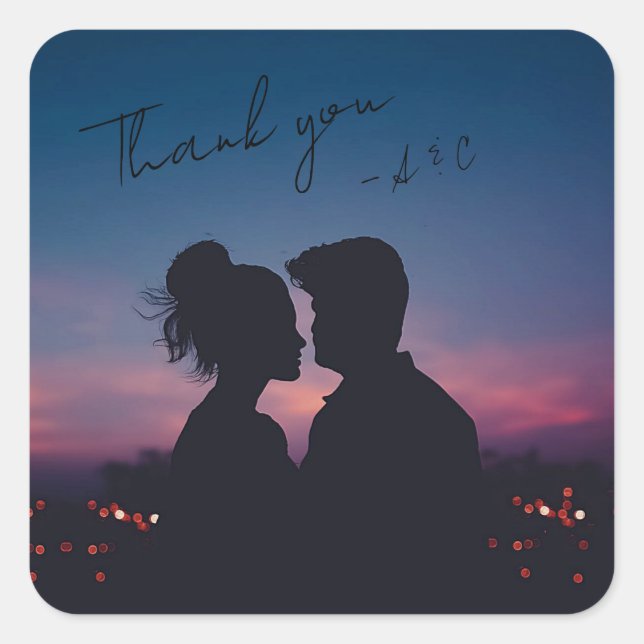 Personalised Custom Engagement Photo Thank You  Sq Square Sticker (Front)
