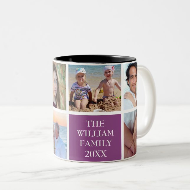 Personalised Custom Family 6 Photo Collage Plum Two-Tone Coffee Mug (Front Right)