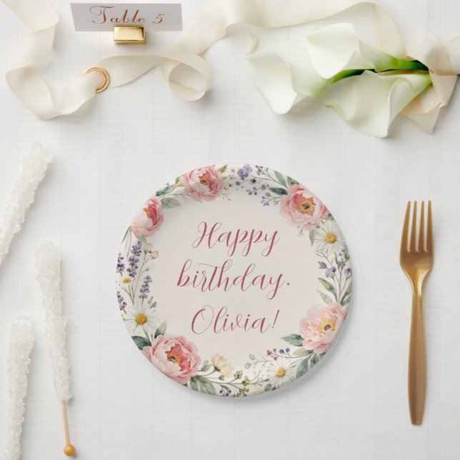 Personalised Custom Floral Happy Birthday Plate (Wedding)