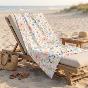 Personalised Custom Fun Classy Floral Art Pattern Beach Towel