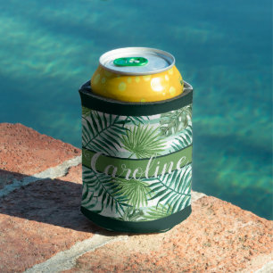 Personalised Custom Green Palm Leaves Pattern Can Cooler