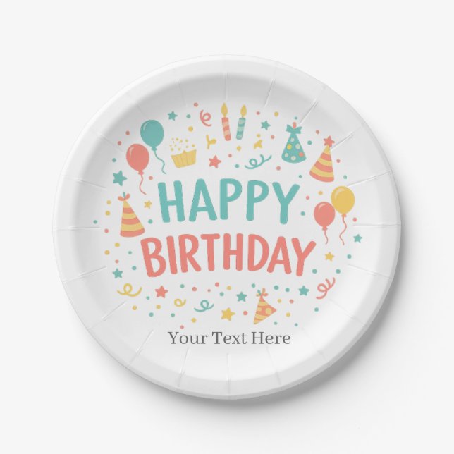Personalised Custom Happy Birthday Party Plates (Front)
