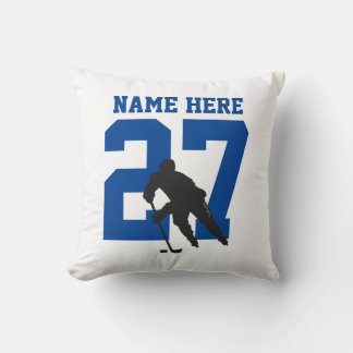 Personalised Custom Hockey Player Name Number Blue Cushion