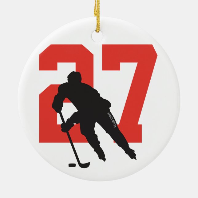 Personalised Custom Hockey Player Number Ceramic Tree Decoration (Back)