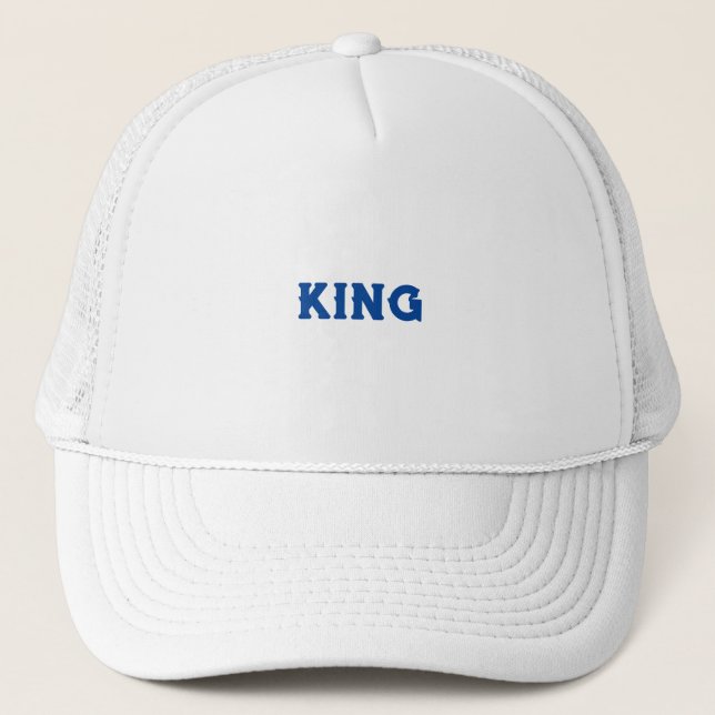 Personalised Custom King Text name White Colour Trucker Hat (Front)