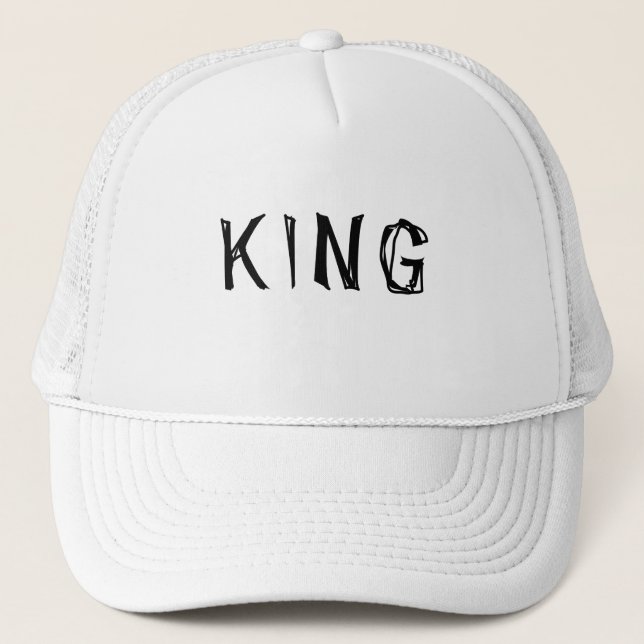 Personalised Custom King Text name White Colour Trucker Hat (Front)