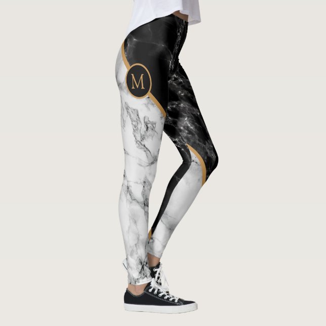 Personalised Custom Letter Leggings Black White (Right)