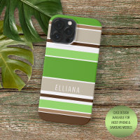Personalised Custom Lime Green Brown Beige Stripes