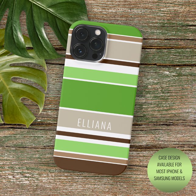 Personalised Custom Lime Green Brown Beige Stripes Case-Mate iPhone Case (Creator Uploaded)